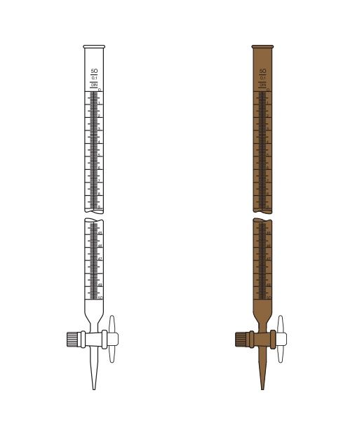 Büret, Düz, PTFE musluklu, Amber