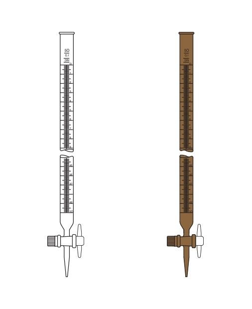 Büret, Düz, PTFE musluklu,  Şeffaf